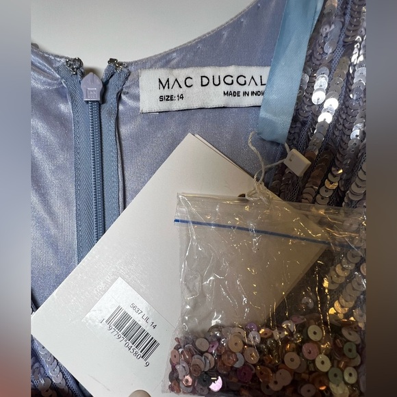 MAC DUGGAL Sequin Embellished A Line Flounce Sleeve V-Neck Gown Lilac Size 14 - Picture 10 of 10